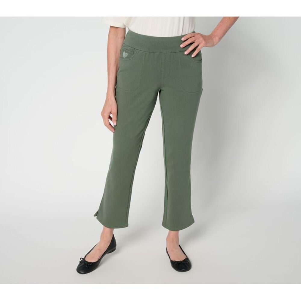 Quacker Factory Women's Pants Sz M DreamJeannes Flat Waist Straight Green